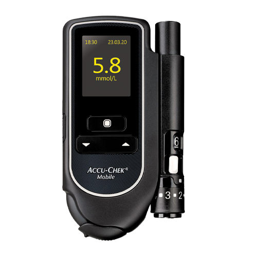 Bilde viser Accu-Chek Mobile blodsukkerapparat, designet for mennesker med diabetes