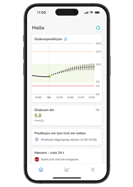 Skjermbilde av startskjermen til SmartGuide CGM Predict-appen.