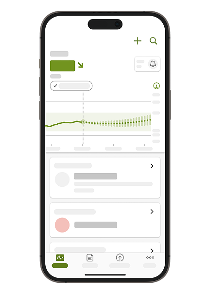 Skjermbilde av startskjermen i mySugr glukoseinnsikter