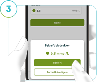 Skjermbilde av Kalibrer-skjermen i mySugr glukoseinnsikter, som viser hvordan du kalibrerer CGM-løsningen.