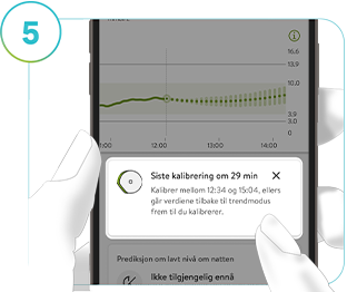 Skjermbilde av Kalibrering tilgjengelig snart-meldingen i mySugr glukoseinnsikter.
