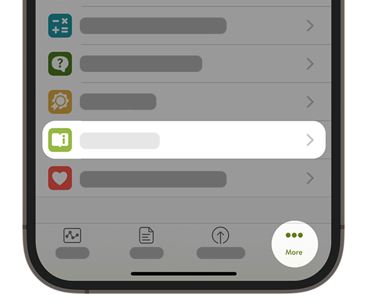 Skjermbilde av Hjelp-delen i mySugr-appen med bruksanvisningen fremhevet.