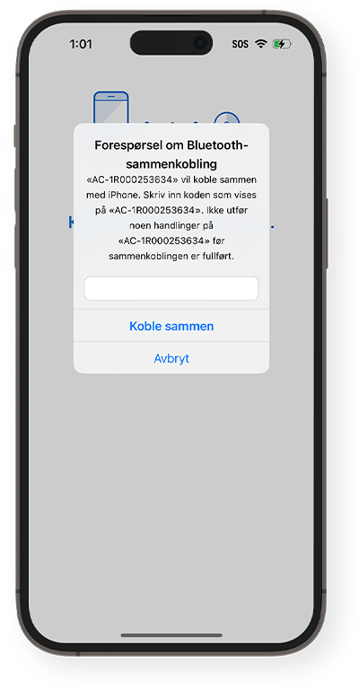 Skjerm som viser forespørsel om Bluetooth-kobling med smarttelefonen din.