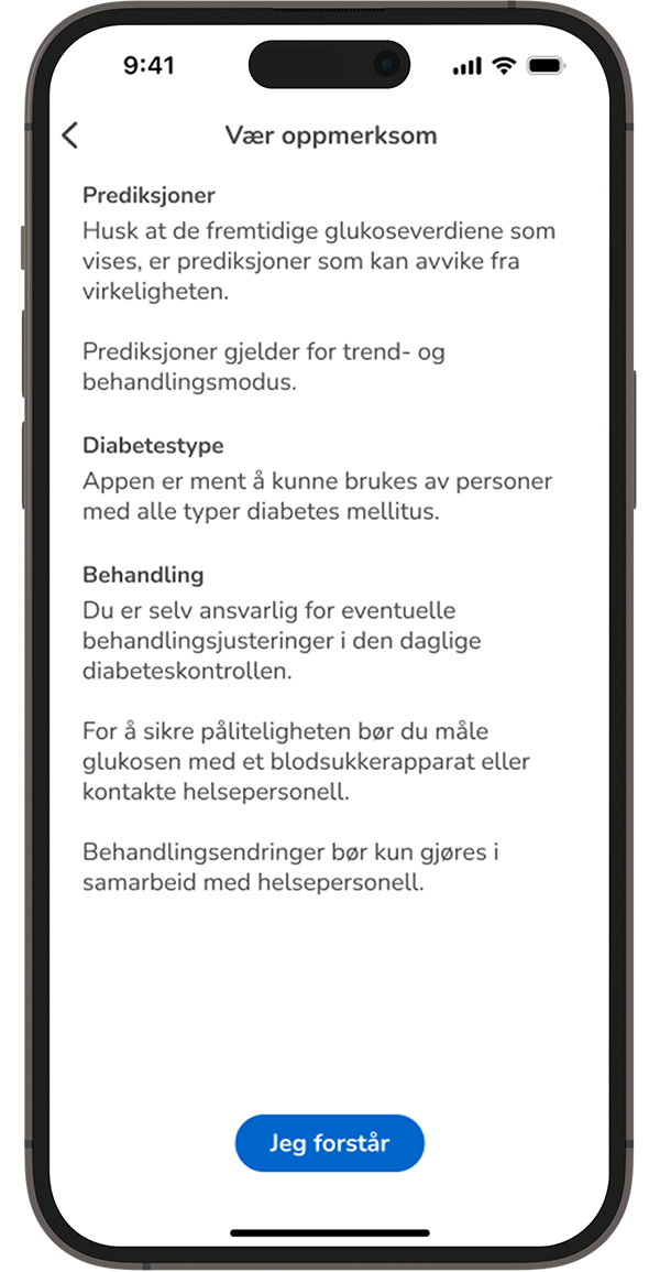 Skjermbilde av SmartGuide Predict-appenes obs-skjerm.