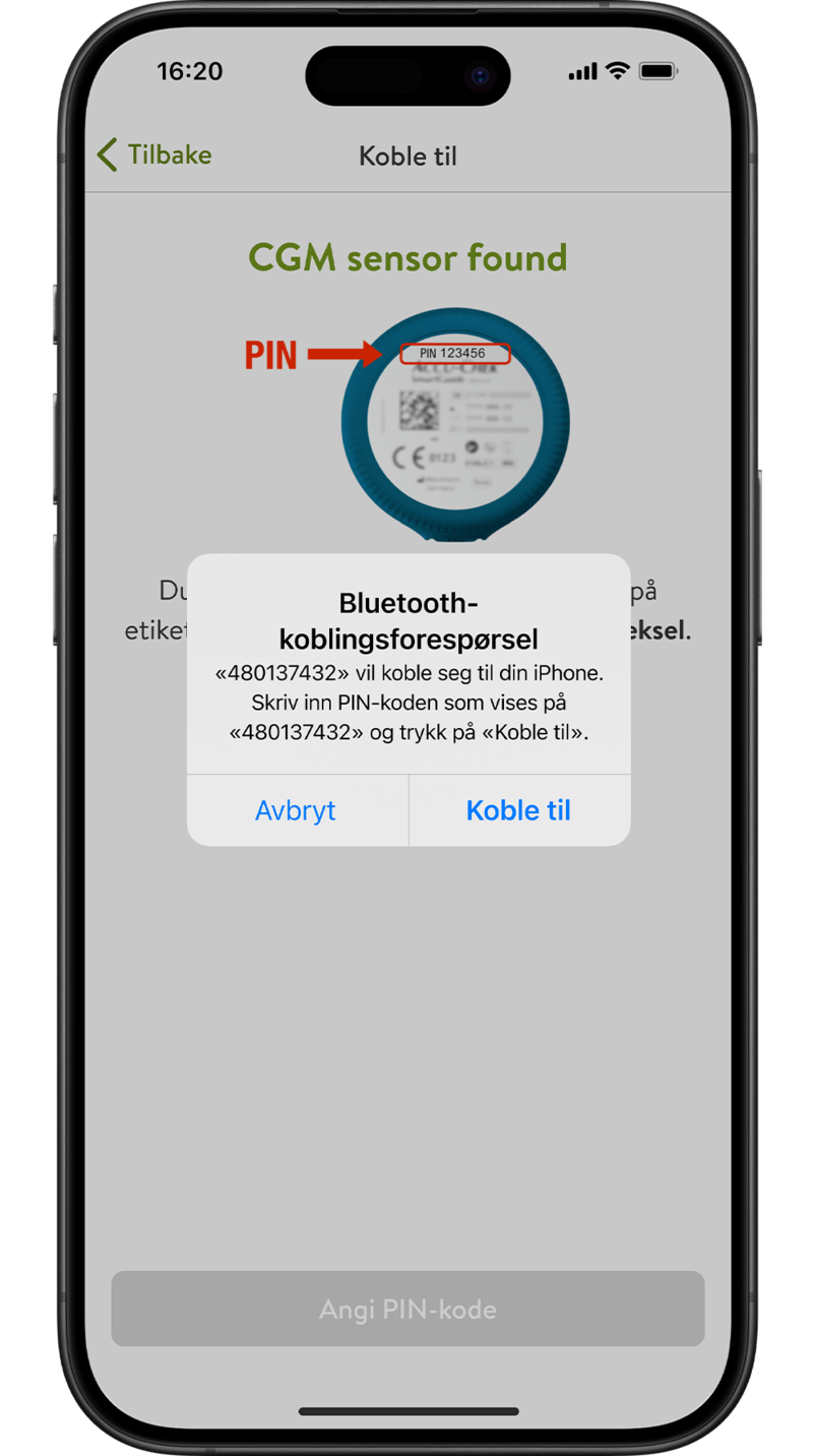 Skjerm som viser forespørsel om Bluetooth-kobling med smarttelefonen din.