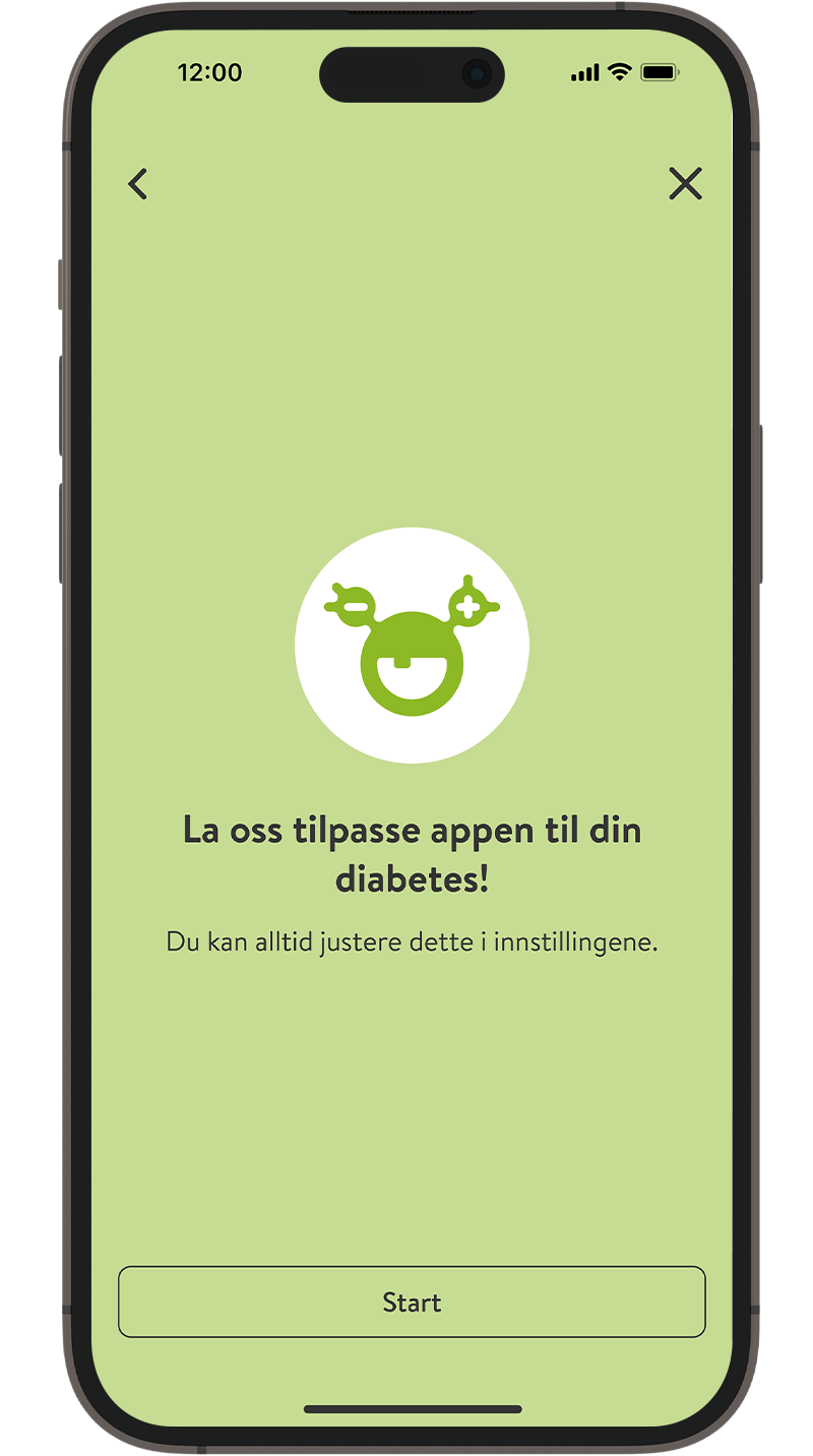 : Skjermbilde av oppstartsskjermen i mySugr-appen.
