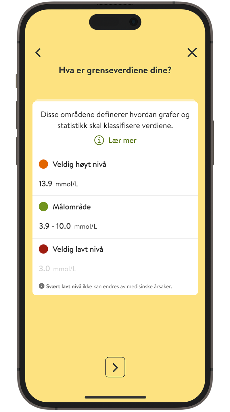  Skjermbilde av mySugr-appens side for oppsett av måleenheter.