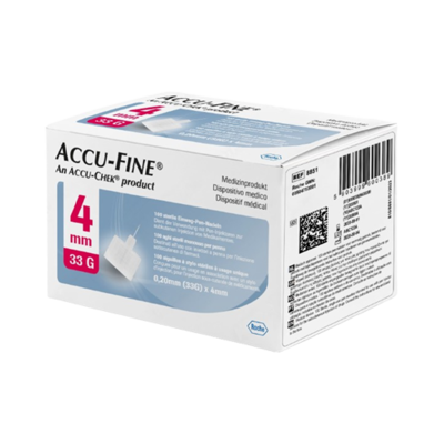 Bilde viser Accu-Fine pennekanyler, designet for mennesker med diabetes.