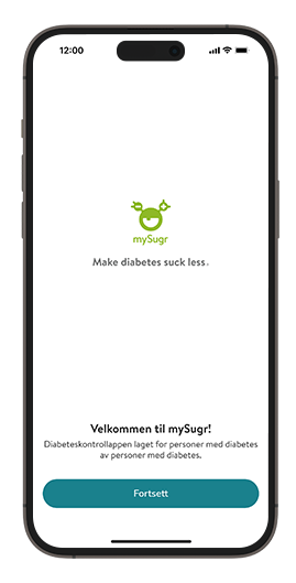 Skjermbilde av oppstartsskjermen i mySugr-appen.